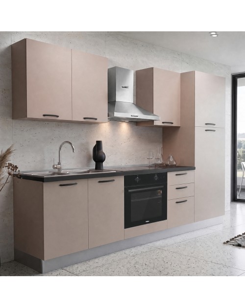 Cucina completa Asti255 cm Cashmere con Elettrodomestici e piano a induzione| Industrie Valentini