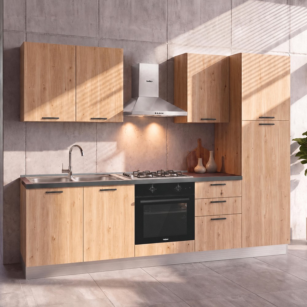 Cucina completa Asti255 cm Rovere Lis con Elettrodomestici | Industrie Valentini