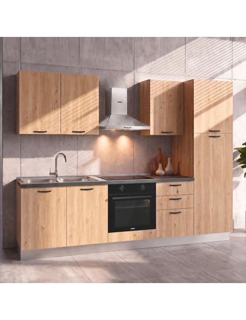 Cucina completa Asti255 cm Rovere Lis con Elettrodomestici e piano a induzione | Industrie Valentini