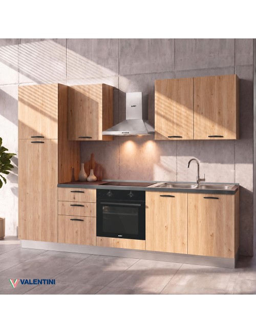 Cucina completa Asti255 cm Rovere Lis con Elettrodomestici e piano a induzione | Industrie Valentini