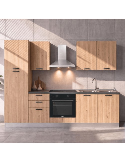 Cucina completa Asti255 cm Rovere Lis con Elettrodomestici e piano a induzione | Industrie Valentini