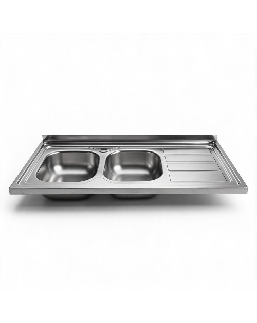 Lavello cucina da appoggio 120x60 due vasche con gocciolatoio destro SA46DX