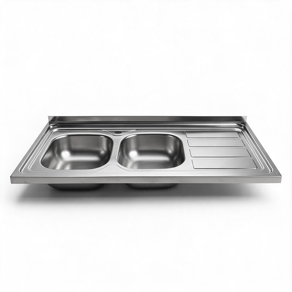 Lavello cucina da appoggio 120x60 due vasche con gocciolatoio destro SA46DX