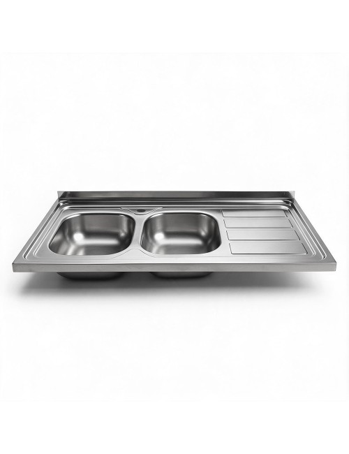 Lavello cucina da appoggio 120x60 due vasche con gocciolatoio destro SA46DX