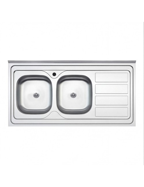 Lavello cucina da appoggio 120x60 due vasche con gocciolatoio destro SA46DX