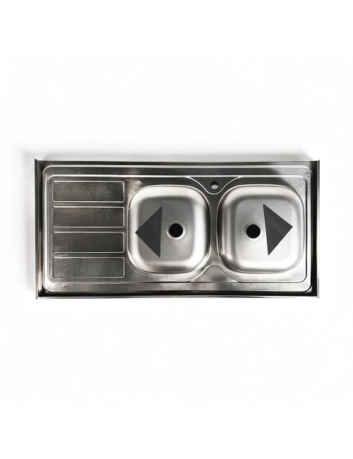 Lavello cucina da appoggio 120x60 due vasche con gocciolatoio destro SA46DX