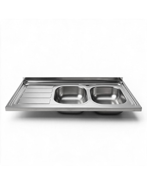 Lavello cucina da appoggio 120x60 due vasche con gocciolatoio sinistro SA46SX