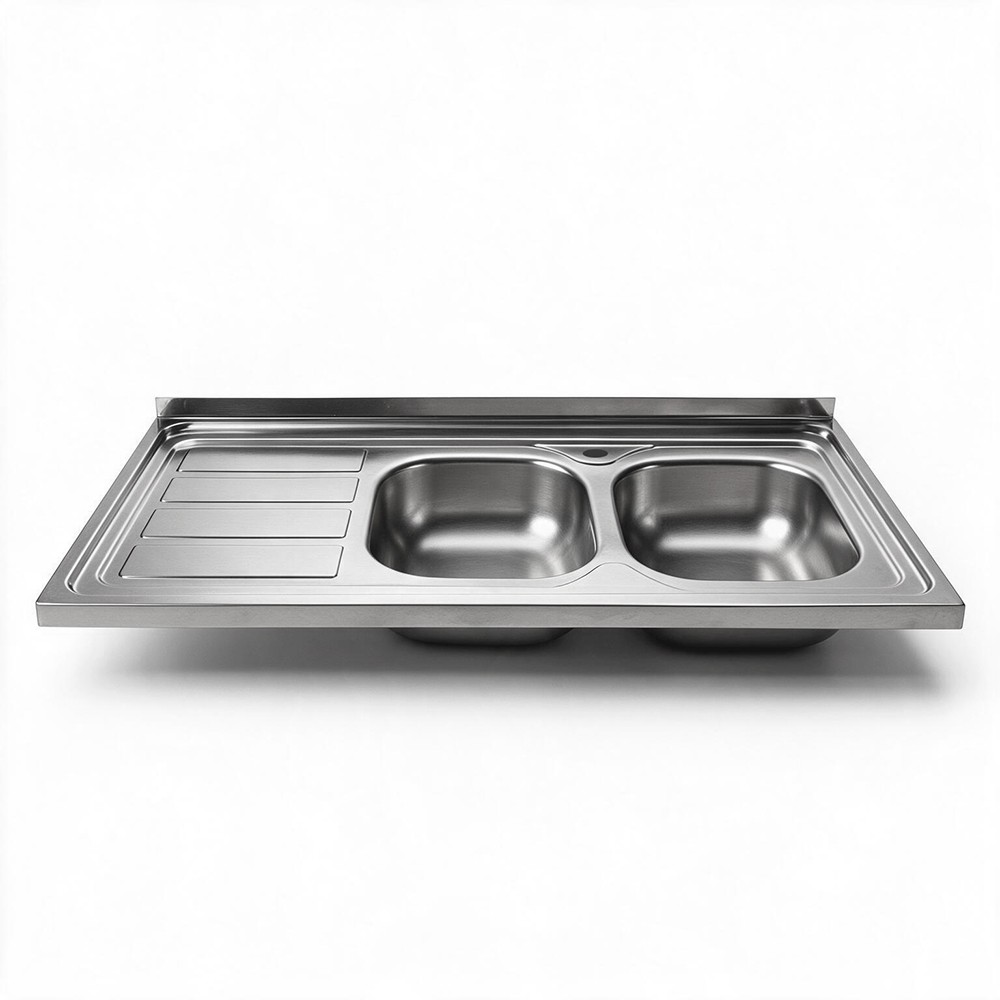 Lavello cucina da appoggio 120x60 due vasche con gocciolatoio sinistro SA46SX
