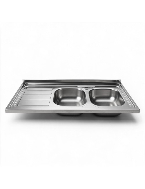Lavello cucina da appoggio 120x60 due vasche con gocciolatoio sinistro SA46SX