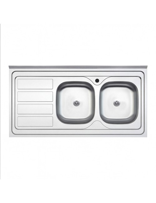 Lavello cucina da appoggio 120x60 due vasche con gocciolatoio sinistro SA46SX
