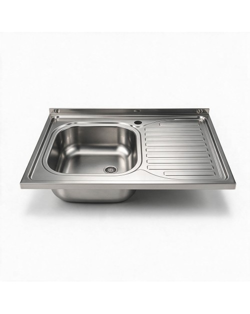 Lavello cucina da appoggio 80x60 una vasca con gocciolatoio destro inox SA30DX