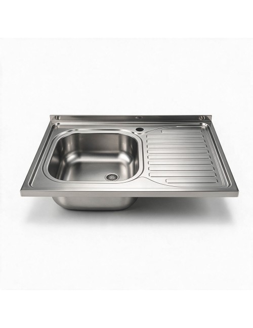 Lavello cucina da appoggio 80x60 una vasca con gocciolatoio destro inox SA30DX