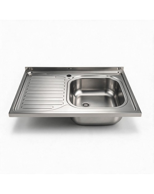 Lavello cucina da appoggio 80x60 una vasca con gocciolatoio sinistro inox SA30SX