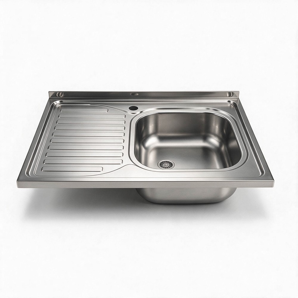 Lavello cucina da appoggio 80x60 una vasca con gocciolatoio sinistro inox SA30SX