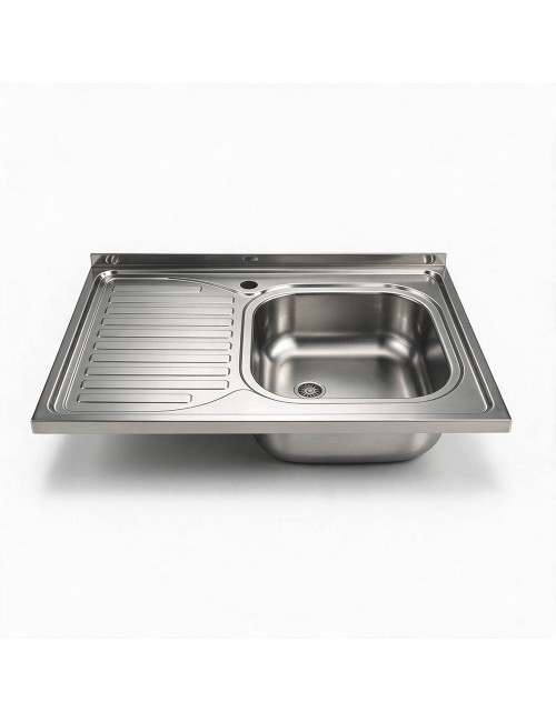 Lavello cucina da appoggio 80x60 una vasca con gocciolatoio sinistro inox SA30SX