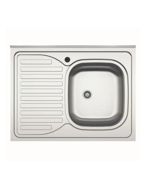 Lavello cucina da appoggio 80x60 una vasca con gocciolatoio sinistro inox SA30SX