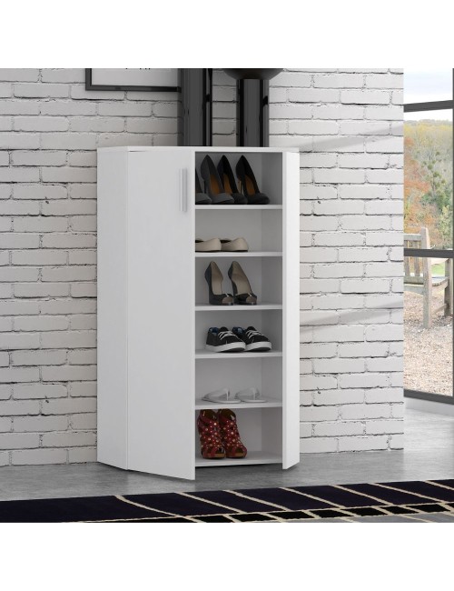 Mobile multiuso scarpiera 2 ante con 5 ripiani colore bianco Lucio 69x34x120H