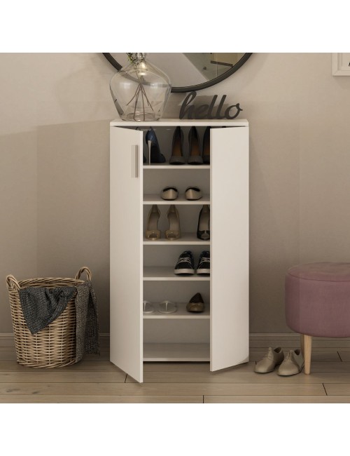 Mobile multiuso scarpiera 2 ante con 5 ripiani colore bianco Lucio 69x34x120H