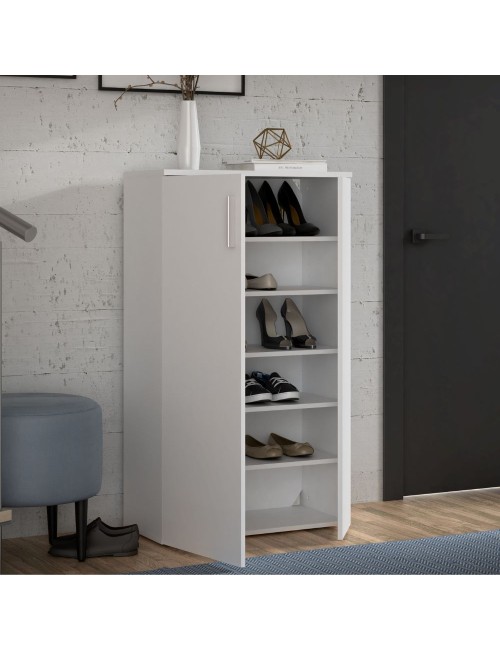 Mobile multiuso scarpiera 2 ante con 5 ripiani colore bianco Lucio 69x34x120H