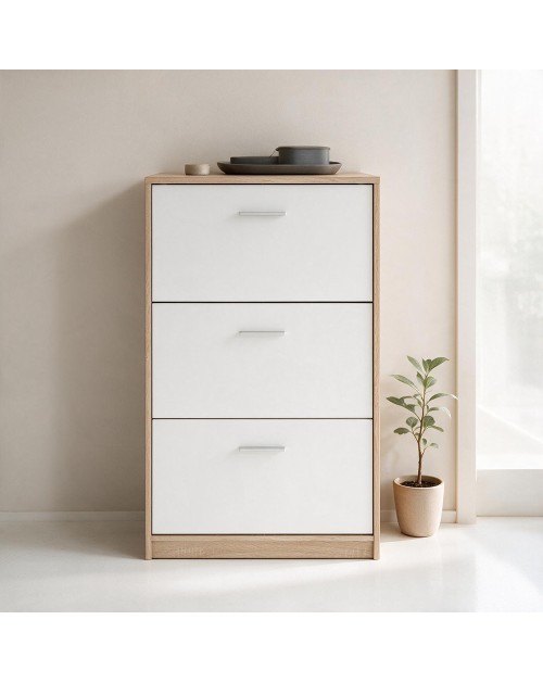 Scarpiera 3 ante a ribalta bianco e struttura colore rovere Nepo 69,5x17.5x120H