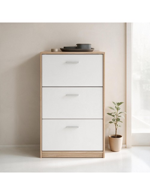 Scarpiera 3 ante a ribalta bianco e struttura colore rovere Nepo 69,5x17.5x120H