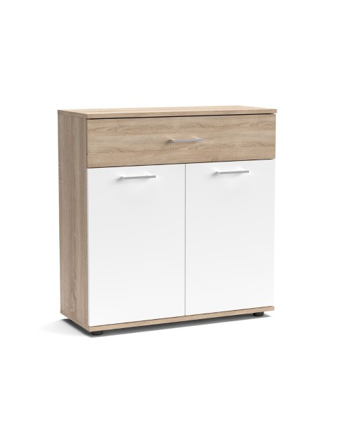 Mobile multiuso Irys con 2 ante e 1 cassetto colore bianco e rovere 80x35x84H