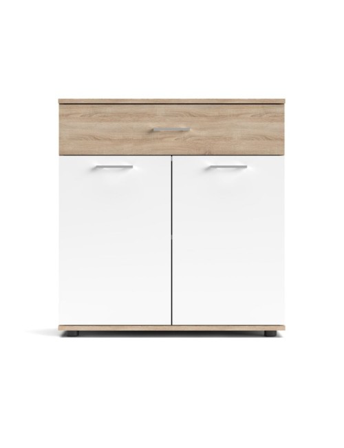 Mobile multiuso Irys con 2 ante e 1 cassetto colore bianco e rovere 80x35x84H