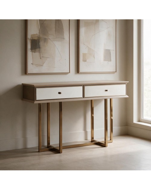 Dresser Eliza gambe oro e 2 cassetti finitura vizon cream 140.5x45.5x80.3H