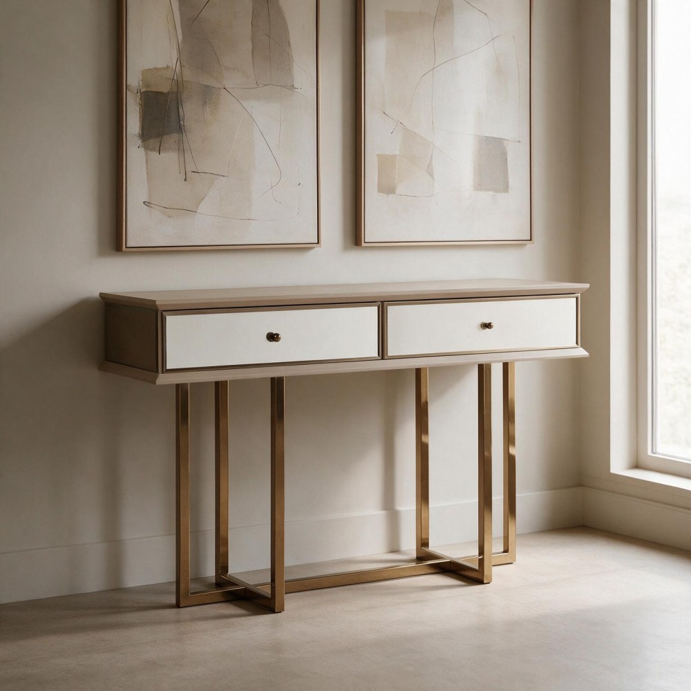 Dresser Eliza gambe oro e 2 cassetti finitura vizon cream 140.5x45.5x80.3H
