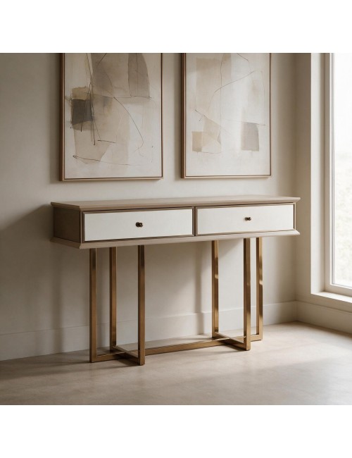 Dresser Eliza gambe oro e 2 cassetti finitura vizon cream 140.5x45.5x80.3H