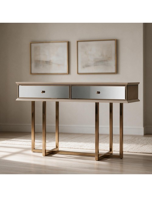 Dresser Eliza gambe oro e 2 cassetti finitura vizon cream 140.5x45.5x80.3H