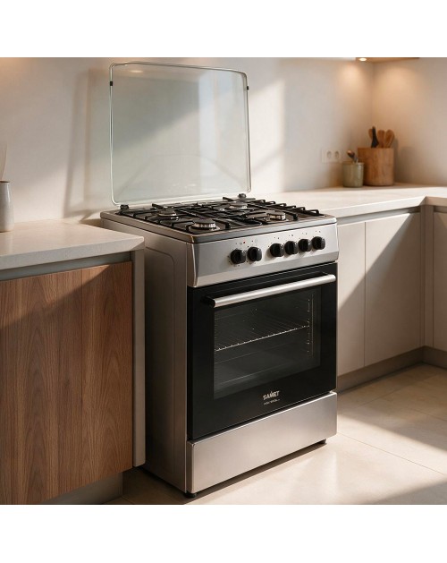 Cucina a Gas Tremiti 60x60 cm Silver con Forno Ventilato Multifunzione 70 Litri Classe A Samet Indomita Line