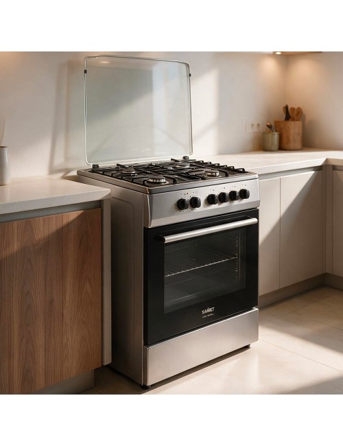 Cucina a Gas Tremiti 60x60 cm Silver con Forno Ventilato Multifunzione 70 Litri Classe A Samet Indomita Line