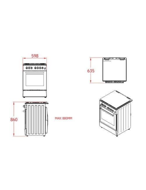 Cucina a Gas Tremiti 60x60 cm Silver con Forno Ventilato Multifunzione 70 Litri Classe A Samet Indomita Line