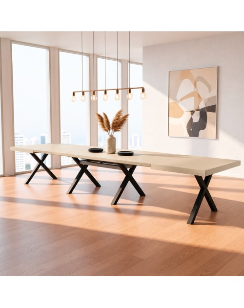 Tavolo Allungabile Milonga480 180 cm con Piano Cashmere e Gambe Incrociate Antracite