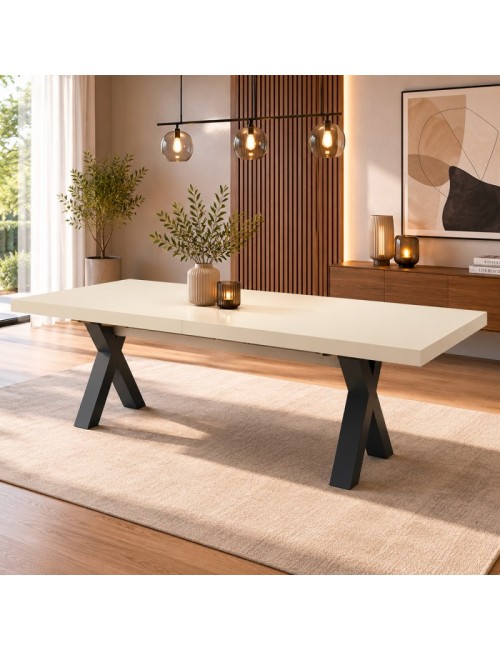 Tavolo Allungabile Milonga480 180 cm con Piano Cashmere e Gambe Incrociate Antracite