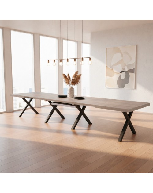 Tavolo Allungabile Milonga480 180 cm con Piano Olmo e Gambe Incrociate Antracite
