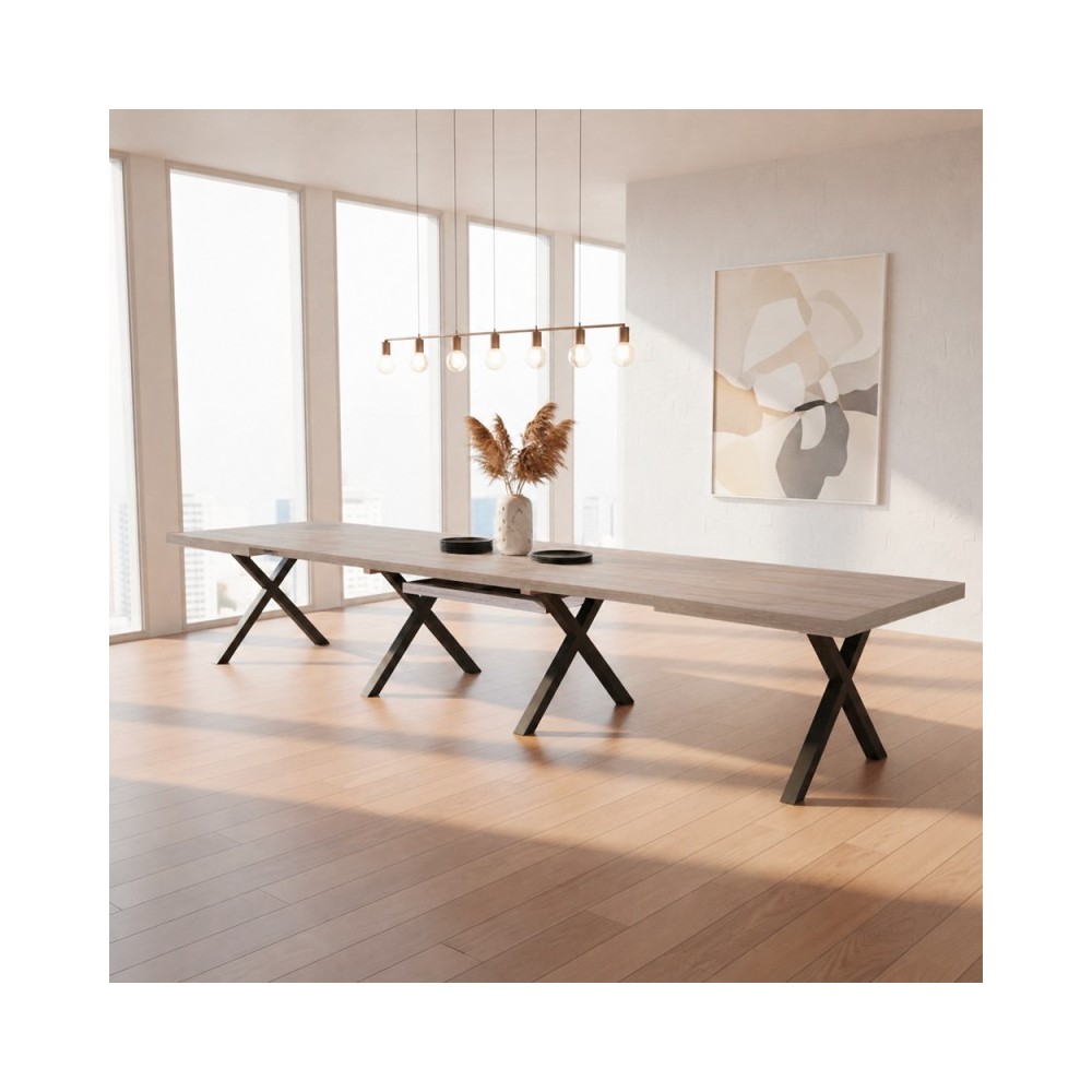 Tavolo Allungabile Milonga480 180 cm con Piano Olmo e Gambe Incrociate Antracite