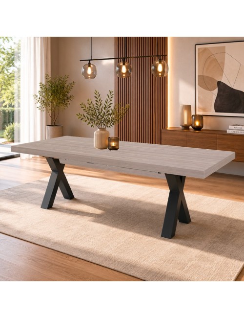Tavolo Allungabile Milonga480 180 cm con Piano Olmo e Gambe Incrociate Antracite