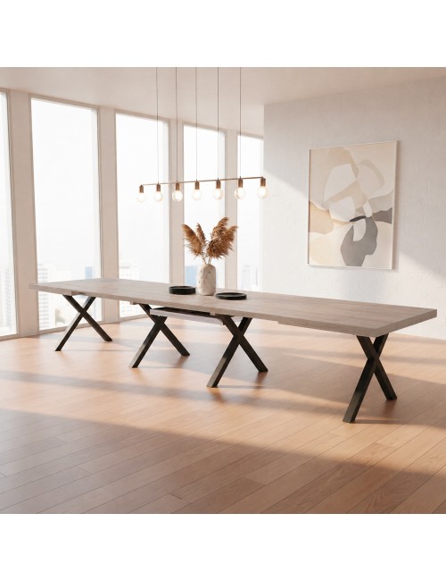Tavolo Allungabile Milonga480 180 cm con Piano Olmo e Gambe Incrociate Antracite