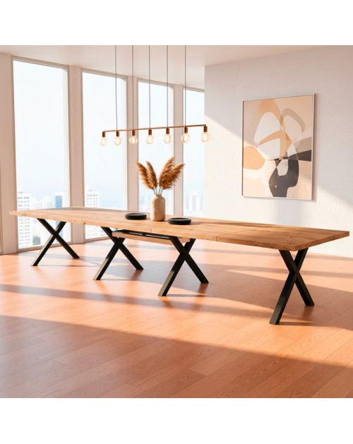 Tavolo Allungabile Milonga480 180 cm con Piano Rovere Nodato e Gambe Incrociate Antracite
