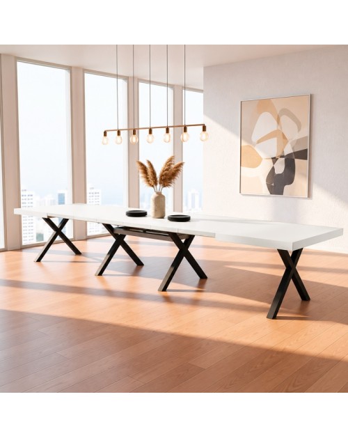 Tavolo Allungabile Milonga480 180 cm con Piano Bianco Spatolato e Gambe Incrociate Antracite
