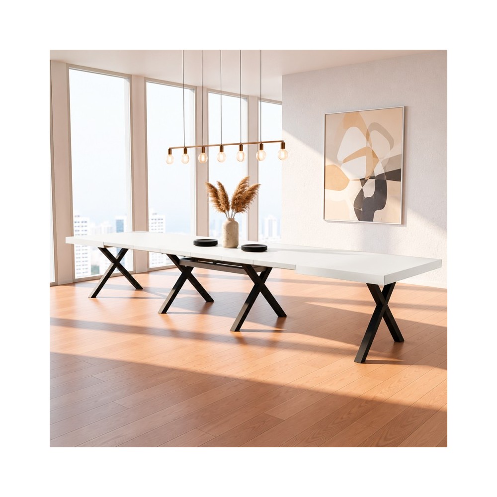Tavolo Allungabile Milonga480 180 cm con Piano Bianco Spatolato e Gambe Incrociate Antracite