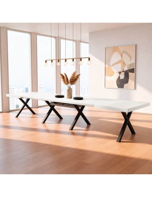 Tavolo Allungabile Milonga480 180 cm con Piano Bianco Spatolato e Gambe Incrociate Antracite