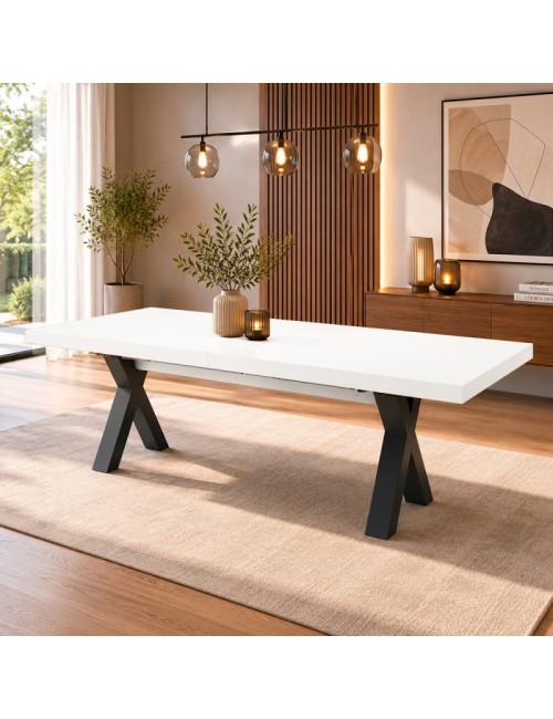 Tavolo Allungabile Milonga480 180 cm con Piano Bianco Spatolato e Gambe Incrociate Antracite