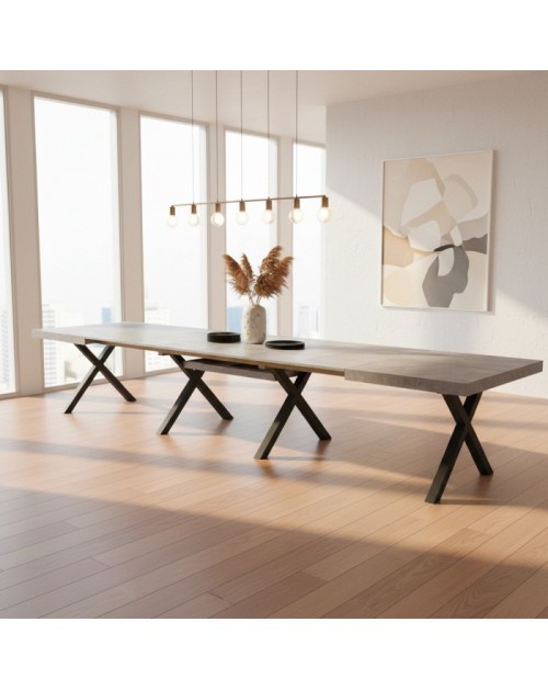 Tavolo Allungabile Milonga480 180 cm con Piano Cemento e Gambe Incrociate Antracite