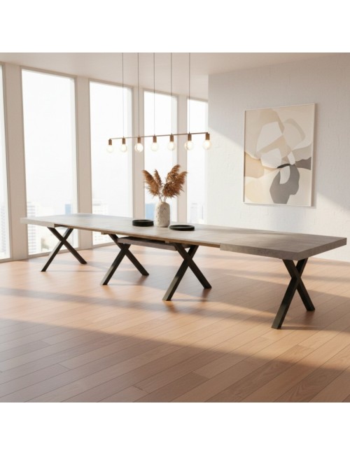 Tavolo Allungabile Milonga480 180 cm con Piano Cemento e Gambe Incrociate Antracite