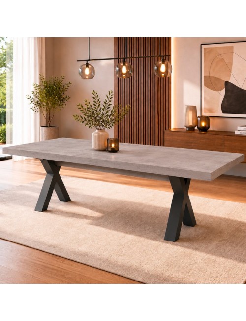 Tavolo Allungabile Milonga480 180 cm con Piano Cemento e Gambe Incrociate Antracite