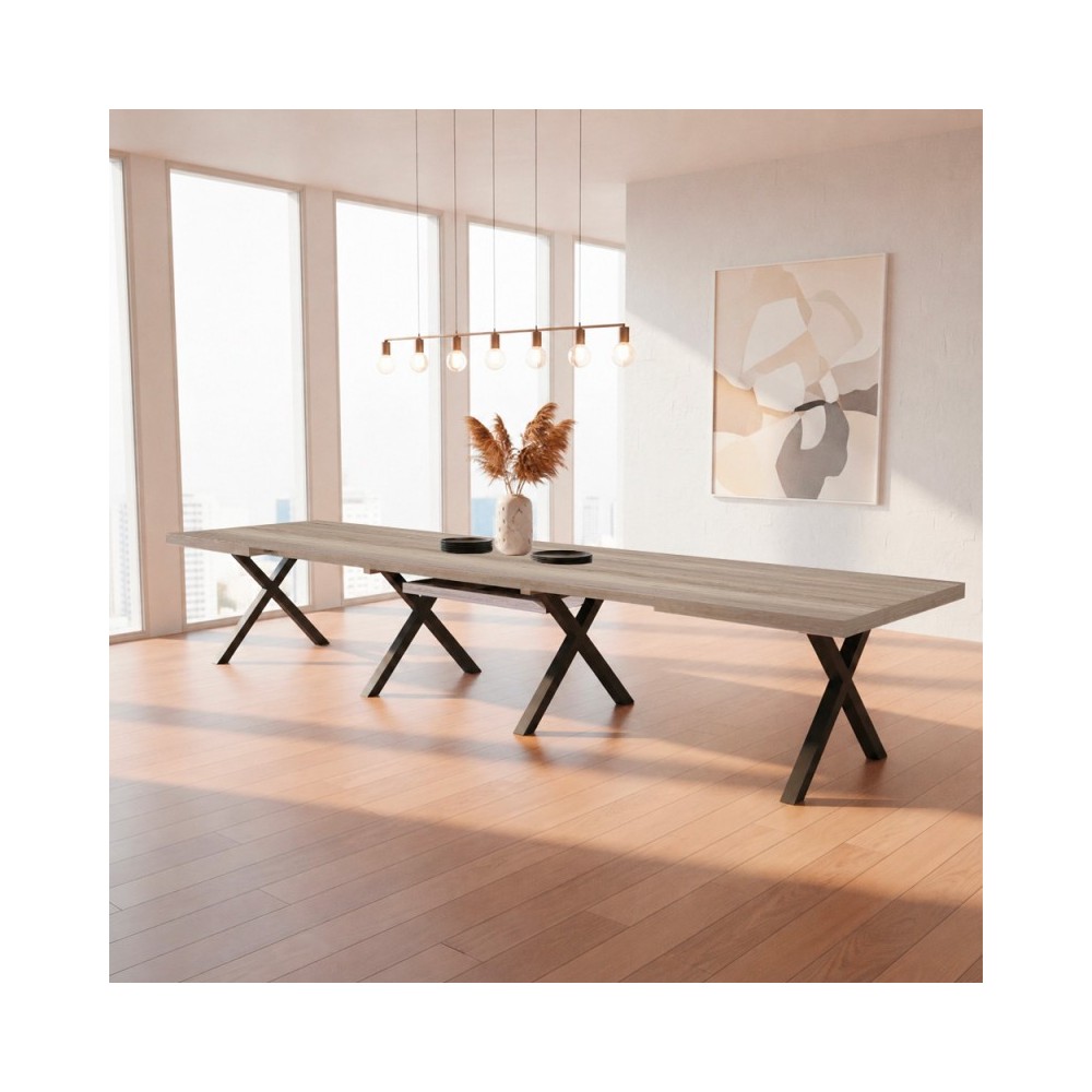 Tavolo Allungabile Milonga480 180 cm con Piano Gordon beige e Gambe Incrociate Antracite