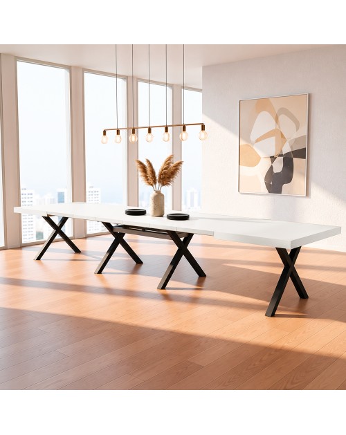 Tavolo Allungabile Milonga410 160 cm con Piano Bianco Spatolato e Gambe Incrociate Antracite